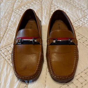 Child Brown Loafers with Red and Black Accents size 6